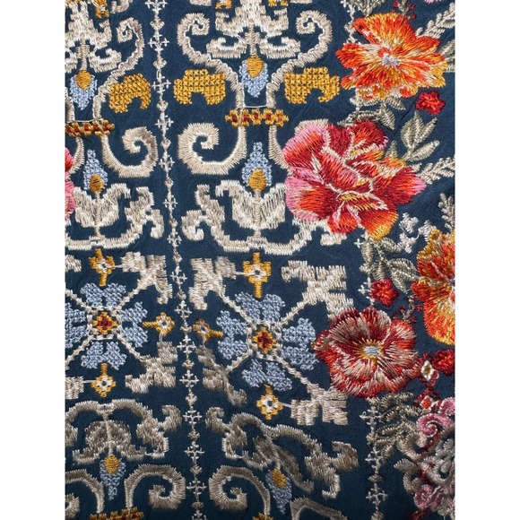 Savanna Jane Embroidered Tunic Top Blue Floral Motif V-Neck 3/4 Sleeve Women's M - Picture 6 of 9